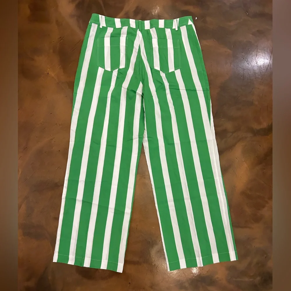 VILAGALLO - Raya Verde navy green striped patch pocket Pants NWT
